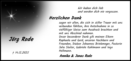 Traueranzeige von Jörg Rode von Neue Osnabrücker Zeitung GmbH & Co. KG