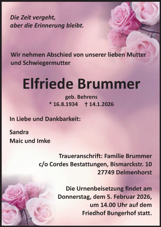 Traueranzeige von Elfriede Brummer von DK Medien GmbH & Co. KG