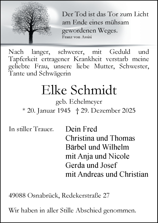 Traueranzeige von Elke Schmidt von Neue Osnabrücker Zeitung GmbH & Co. KG