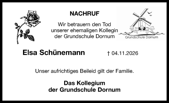 Traueranzeige von Elsa Schünemann von Ostfriesischer Kurier GmbH