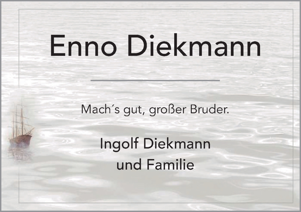  Traueranzeige für Enno Diekmann vom 31.01.2026 aus DK Medien GmbH & Co. KG
