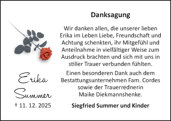 Traueranzeige von Erika Summer von DK Medien GmbH & Co. KG