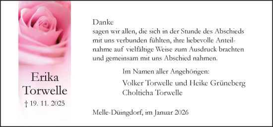 Traueranzeige von Erika Torwelle von Neue Osnabrücker Zeitung GmbH & Co. KG