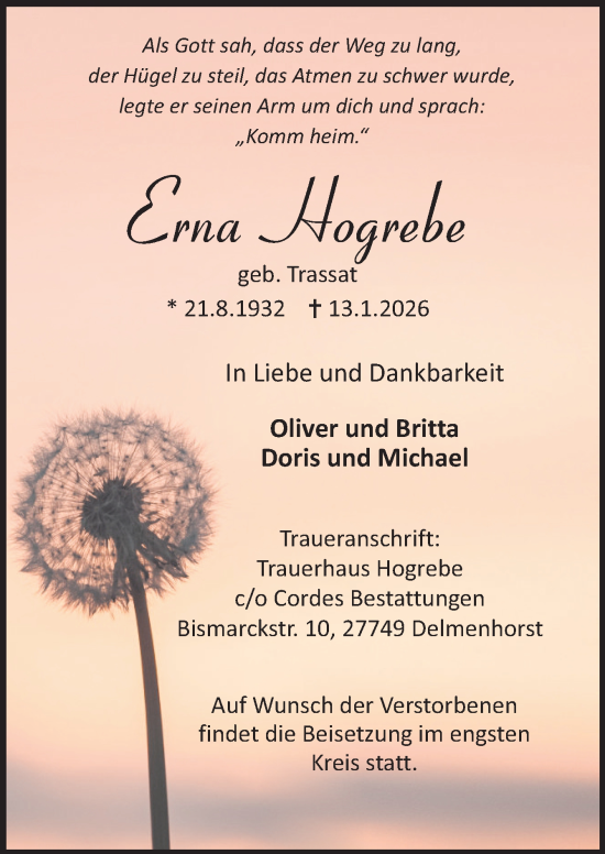Traueranzeige von Erna Hogrebe von DK Medien GmbH & Co. KG