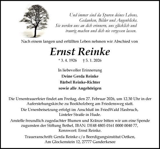 Traueranzeige von Ernst Reinke von DK Medien GmbH & Co. KG