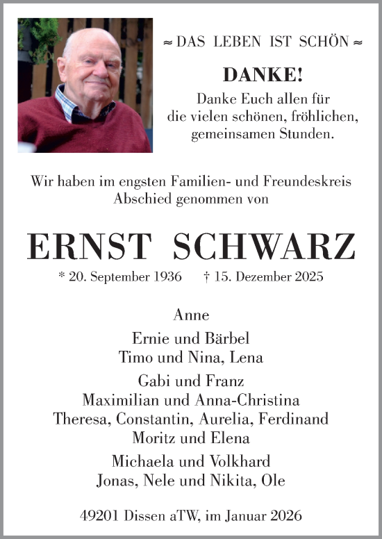 Traueranzeige von Ernst Schwarz von Neue Osnabrücker Zeitung GmbH & Co. KG