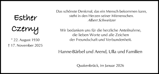 Traueranzeige von Esther Czerny von Neue Osnabrücker Zeitung GmbH & Co. KG