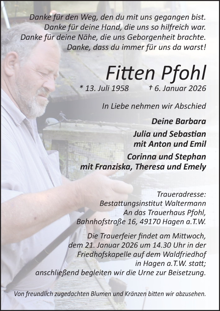  Traueranzeige für Fitten Pfohl vom 17.01.2026 aus Neue Osnabrücker Zeitung GmbH & Co. KG