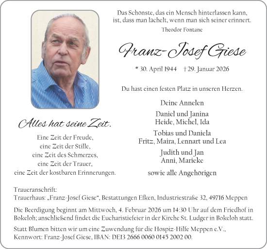 Traueranzeige von Franz-Josef Giese von Neue Osnabrücker Zeitung GmbH &amp; Co. KG