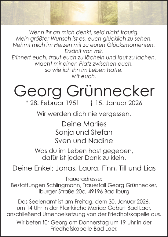 Traueranzeige von Georg Grünnecker von Neue Osnabrücker Zeitung GmbH & Co. KG