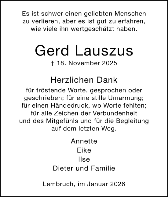 Traueranzeige von Gerd Lauszus von Neue Osnabrücker Zeitung GmbH & Co. KG