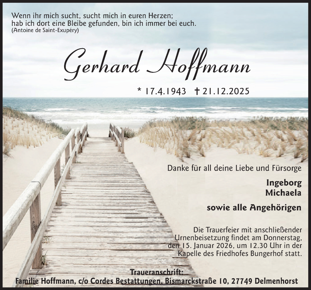  Traueranzeige für Gerhard Hoffmann vom 03.01.2026 aus DK Medien GmbH & Co. KG