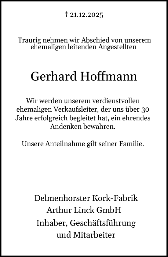 Traueranzeige von Gerhard Hoffmann von DK Medien GmbH & Co. KG