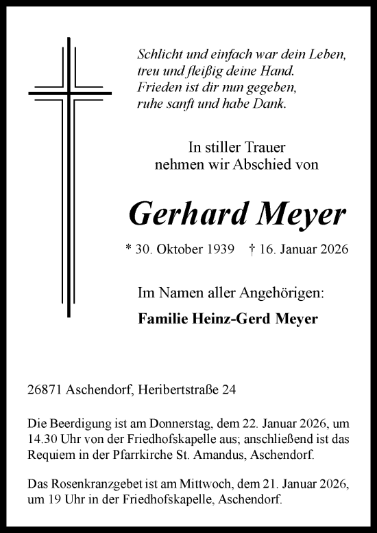 Traueranzeige von Gerhard Meyer von Neue Osnabrücker Zeitung GmbH & Co. KG