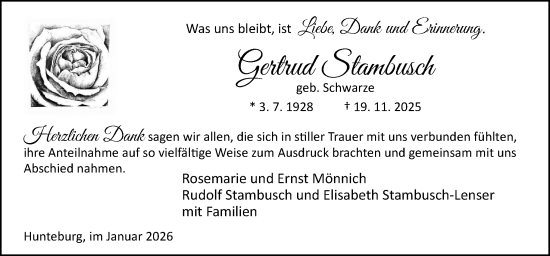 Traueranzeige von Gertrud Stambusch von Neue Osnabrücker Zeitung GmbH & Co. KG