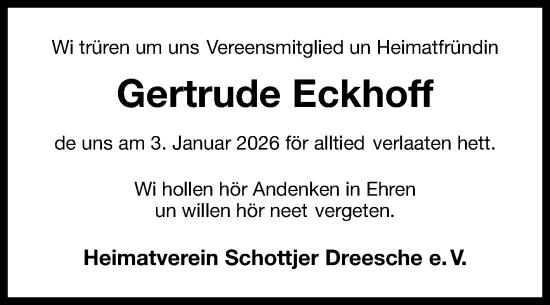 Traueranzeige von Gertrude Eckhoff von Ostfriesischer Kurier GmbH