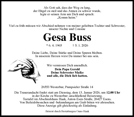 Traueranzeige von Gesa Buss von Ostfriesischer Kurier GmbH