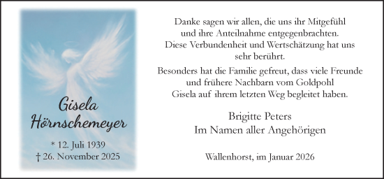 Traueranzeige von Gisela Hörnschemeyer von Neue Osnabrücker Zeitung GmbH & Co. KG