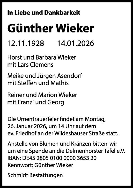 Traueranzeige von Günther Wieker von DK Medien GmbH &amp; Co. KG