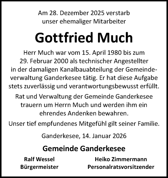 Traueranzeige von Gottfried Much von DK Medien GmbH & Co. KG