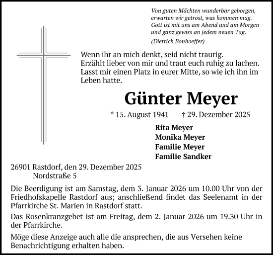 Traueranzeige von Günter Meyer von Neue Osnabrücker Zeitung GmbH & Co. KG