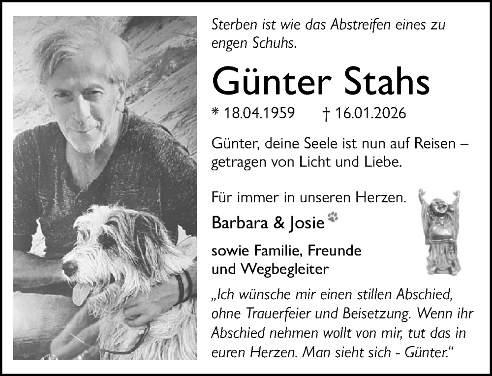  Traueranzeige für Günter Stahs vom 24.01.2026 aus Neue Osnabrücker Zeitung GmbH & Co. KG