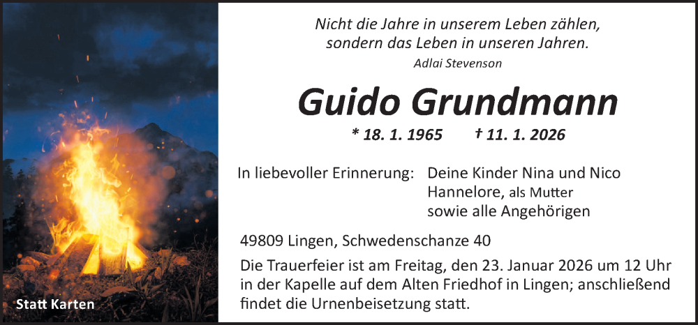 Traueranzeige für Guido Grundmann vom 17.01.2026 aus Neue Osnabrücker Zeitung GmbH & Co. KG