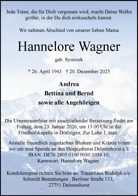 Traueranzeige von Hannelore Wagner von DK Medien GmbH & Co. KG