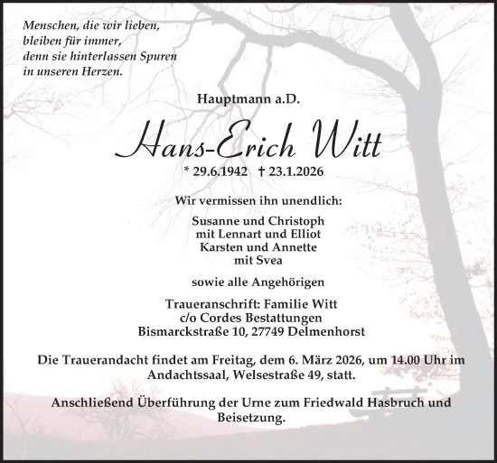 Traueranzeige von Hans-Erich Witt von DK Medien GmbH & Co. KG