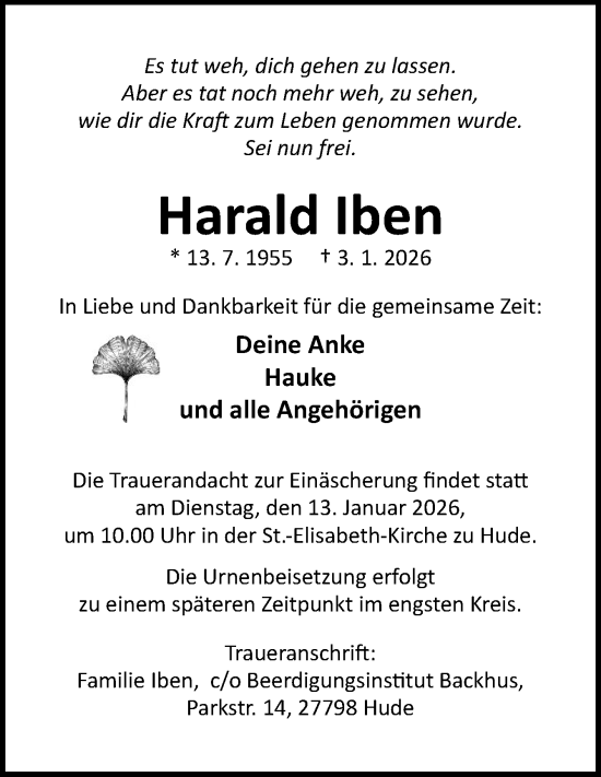 Traueranzeige von Harald Iben von DK Medien GmbH & Co. KG