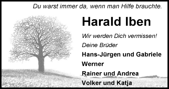 Traueranzeige von Harald Iben von DK Medien GmbH & Co. KG