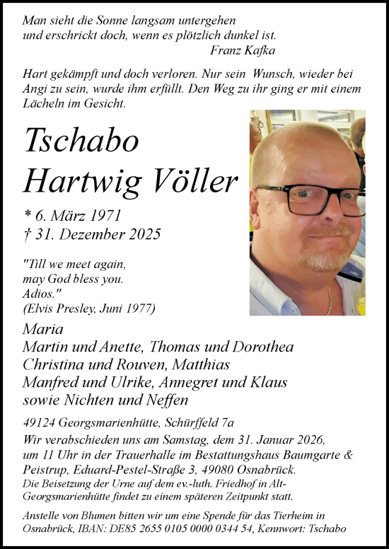 Traueranzeige von Hartwig Völler von Neue Osnabrücker Zeitung GmbH & Co. KG