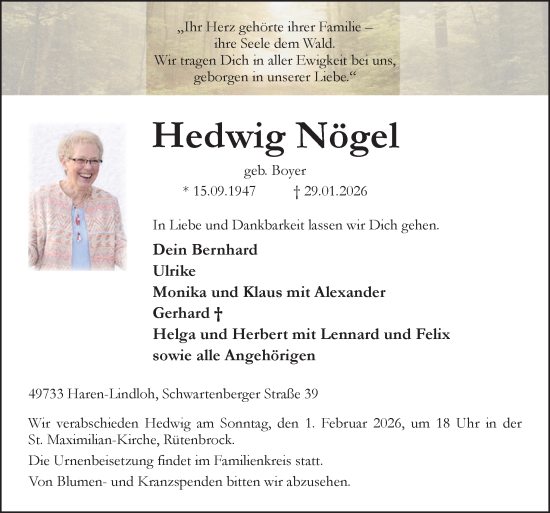 Traueranzeige von Hedwig Nögel von Neue Osnabrücker Zeitung GmbH & Co. KG