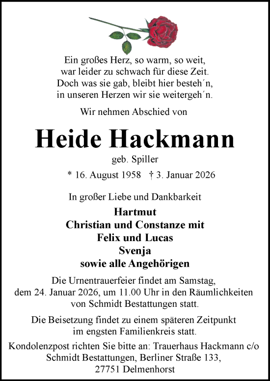 Traueranzeige von Heide Hackmann von DK Medien GmbH & Co. KG