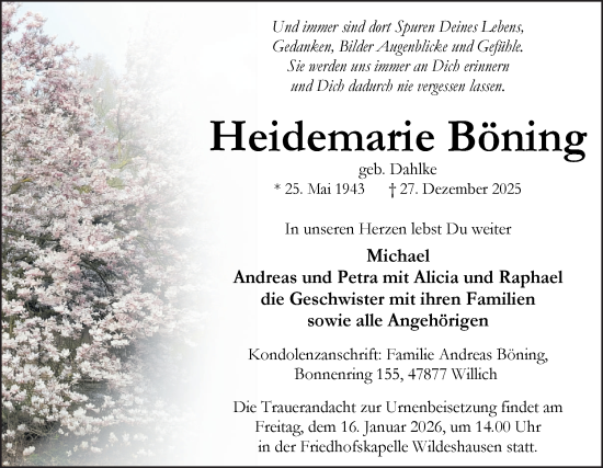 Traueranzeige von Heidemarie Böning von DK Medien GmbH & Co. KG
