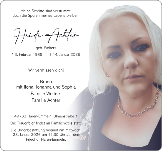 Traueranzeige von Heidi Achter von Neue Osnabrücker Zeitung GmbH & Co. KG