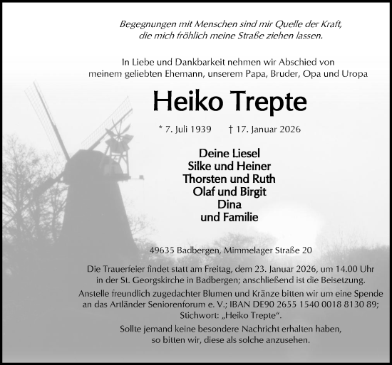 Traueranzeige von Heiko Trepte von Neue Osnabrücker Zeitung GmbH & Co. KG