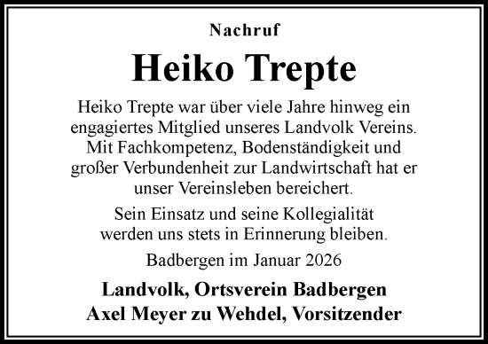 Traueranzeige von Heiko Trepte von Neue Osnabrücker Zeitung GmbH & Co. KG