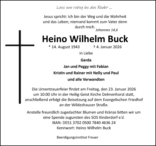 Traueranzeige von Heino Wilhelm Buck von DK Medien GmbH & Co. KG