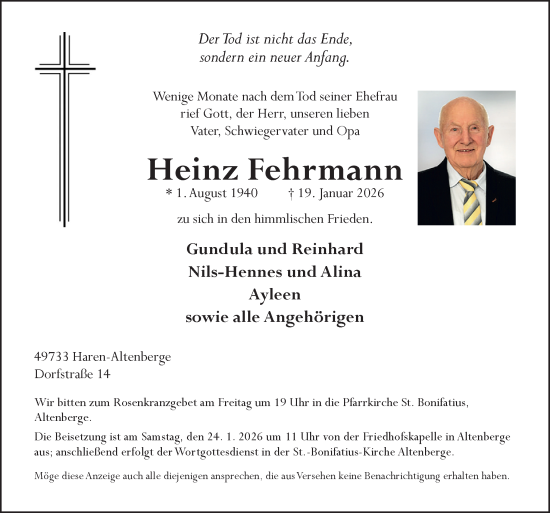 Traueranzeige von Heinz Fehrmann von Neue Osnabrücker Zeitung GmbH & Co. KG
