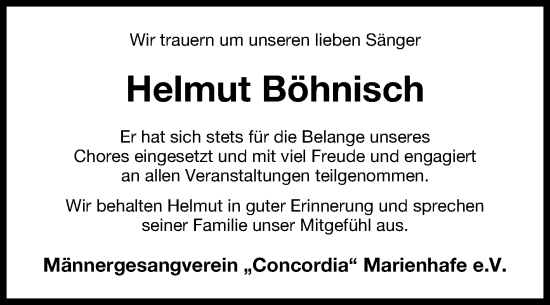 Traueranzeige von Helmut Böhnisch von Ostfriesischer Kurier GmbH