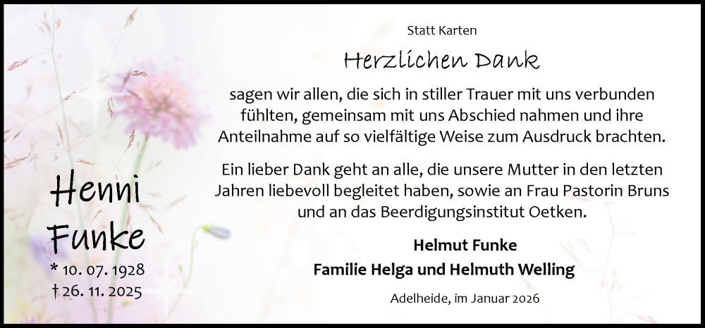  Traueranzeige für Helmut Funke vom 24.01.2026 aus DK Medien GmbH & Co. KG
