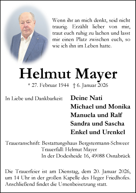 Traueranzeige von Helmut Mayer von Neue Osnabrücker Zeitung GmbH & Co. KG