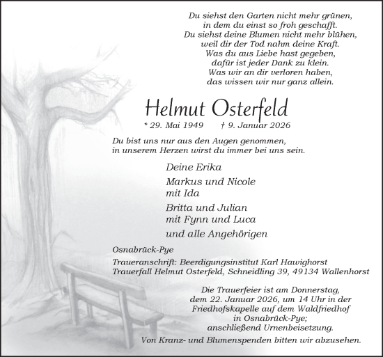 Traueranzeige von Helmut Osterfeld von Neue Osnabrücker Zeitung GmbH & Co. KG