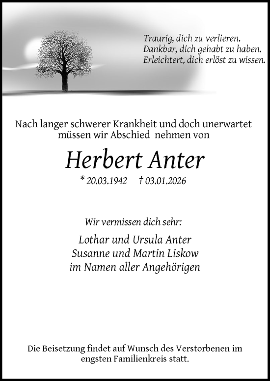 Traueranzeige von Herbert Anter von Neue Osnabrücker Zeitung GmbH & Co. KG