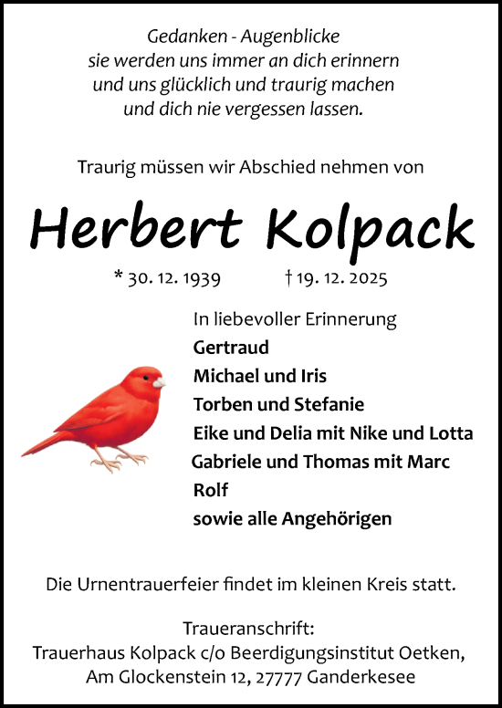 Traueranzeige von Herbert Kolpack von DK Medien GmbH & Co. KG