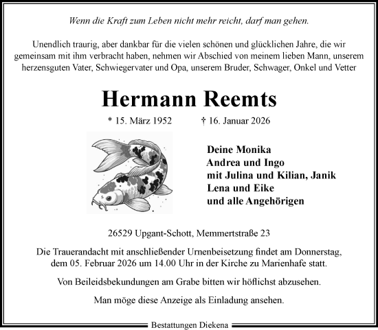 Traueranzeige von Hermann Reemts von Ostfriesischer Kurier GmbH