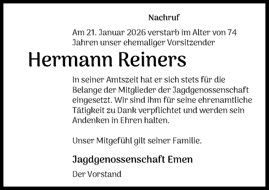 Traueranzeige von Hermann Reiners von Neue Osnabrücker Zeitung GmbH & Co. KG