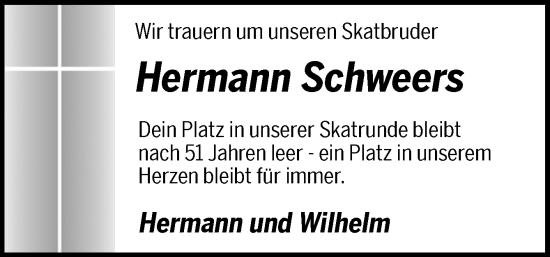 Traueranzeige von Hermann Schweers von Neue Osnabrücker Zeitung GmbH & Co. KG