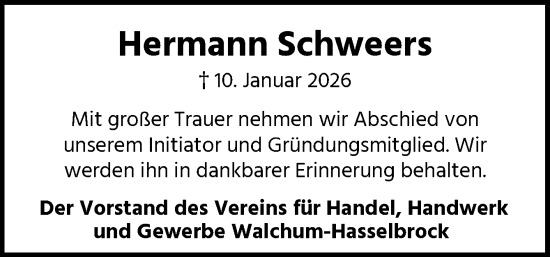 Traueranzeige von Hermann Schweers von Neue Osnabrücker Zeitung GmbH & Co. KG